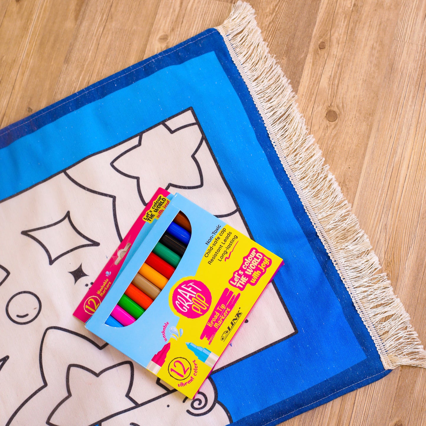 Blue stars colouring prayer mat