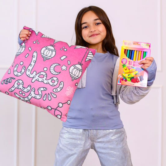 Pink Ramadan colouring cushion