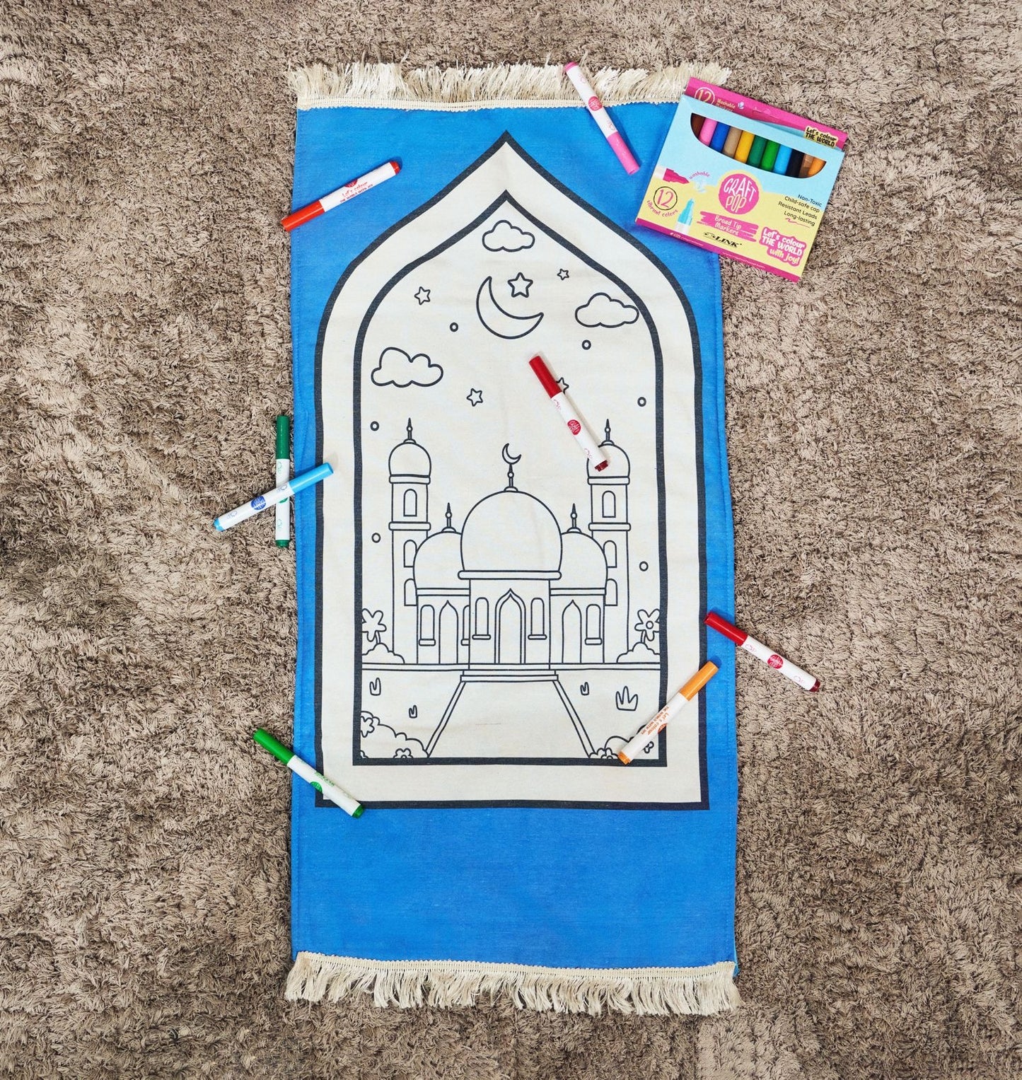 Blue colouring prayer mat