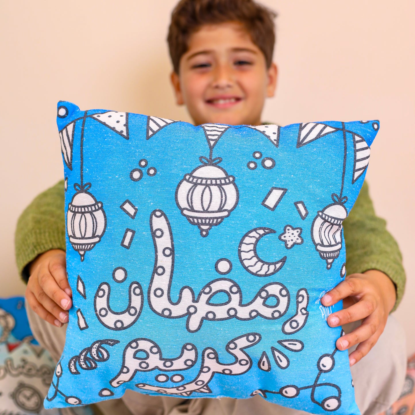 Blue Ramadan colouring cushion