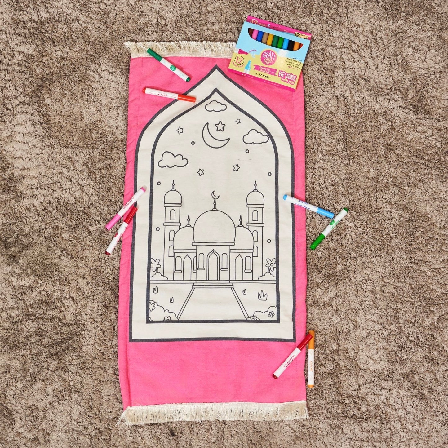 Pink colouring prayer mat