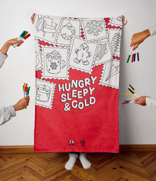 Hungry, Sleepy & Cold colouring blanket XHBT collab